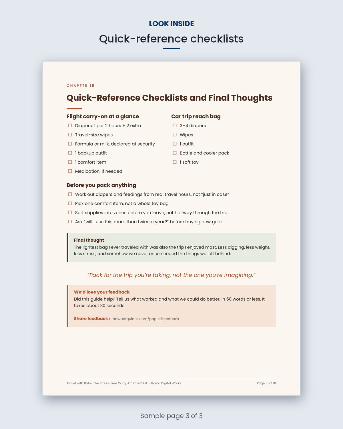 Look inside Travel with Baby: quick-reference checklists